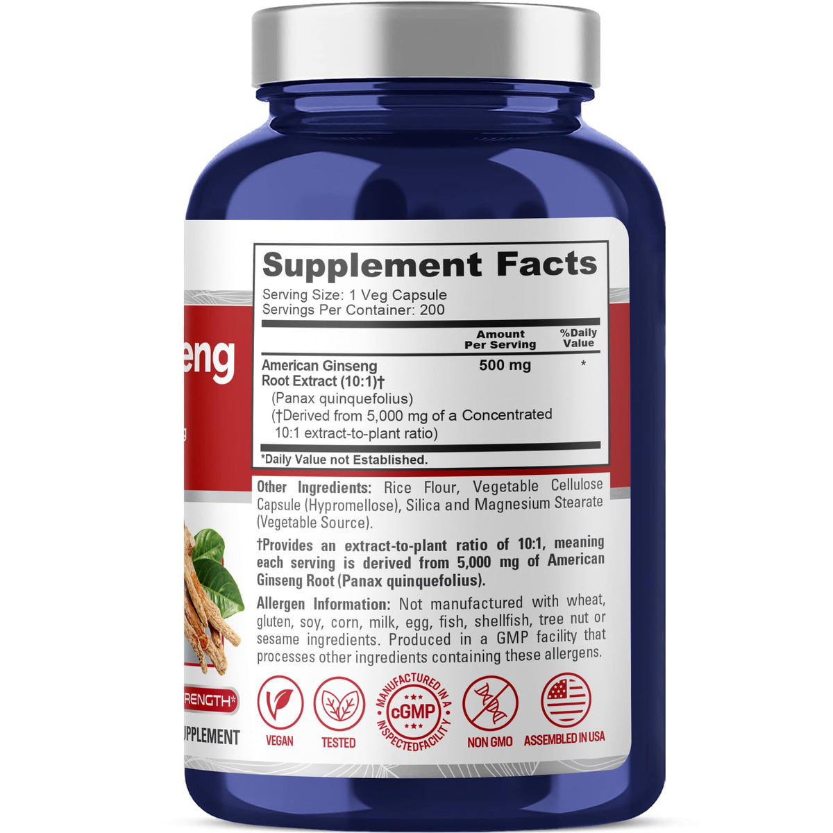 NusaPure American Ginseng 10:1 Extract, 500 mg Equivalent to 5000mg - 200 Veggie Capsules (Vegetarian, Non-GMO, Vegan) NusaPureBuy Supplements Australia