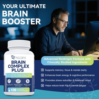 Brain Supplements for Memory and Focus | Nootropic with Bacopa Monnieri, Lion's Mane, Alpha GPC, Ginkgo Biloba | Mental Clarity & Cognitive Support | Vitamin B6 & B12 Neuro Health - Non-GMO, 120 Caps MigcopatBuy Supplements Australia