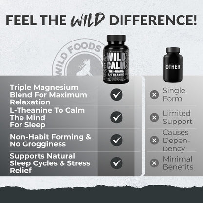 Wild Foods Tri-Mag & L-Theanine – Triple Magnesium Complex for Sleep w/L Theanine – Magnesium Glycinate, Malate, Taurate – 100% Natural – 60 Capsules Wild FoodsBuy Supplements Australia