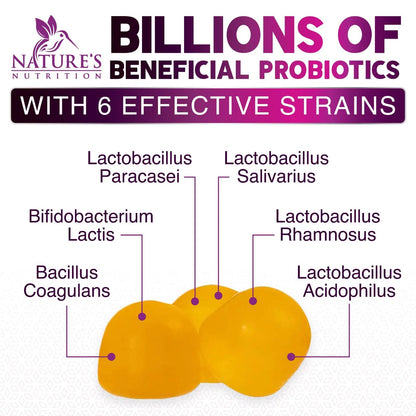 Probiotics for Digestive Health Gummies 5 Billion CFU - 6 Unique Strains for Daily Immune Support & Gut Health, Constipation, Gas & Bloating - Best Probiotic Supplement for Women & Men - 60 Gummies Nature's NutritionBuy Supplements Australia