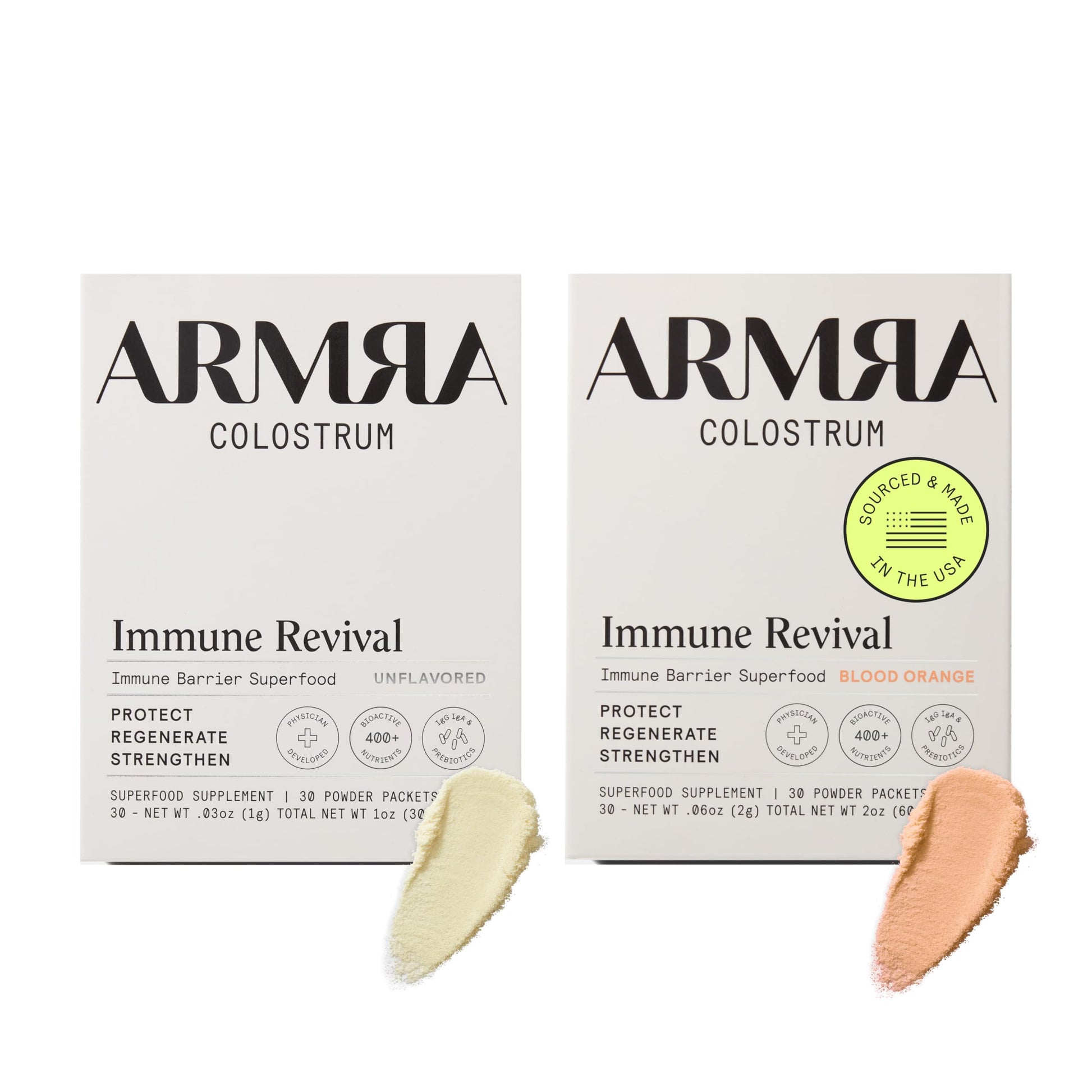ARMRA Colostrum™ Premium Powder, Grass Fed, Gut Health Bloating Immunity Skin & Hair, Contains 400+ Bioactive Nutrients, Keto, Gluten & Fat Free (Unflavored, Blood Orange Bundle | 60 Servings) ARMRABuy Supplements Australia