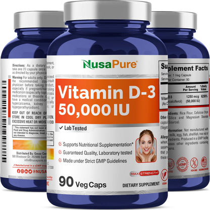 NusaPure Vitamin D3 50,000 IU 90 Veggie Capsules (Non-GMO & Vegan) NusaPureBuy Supplements Australia