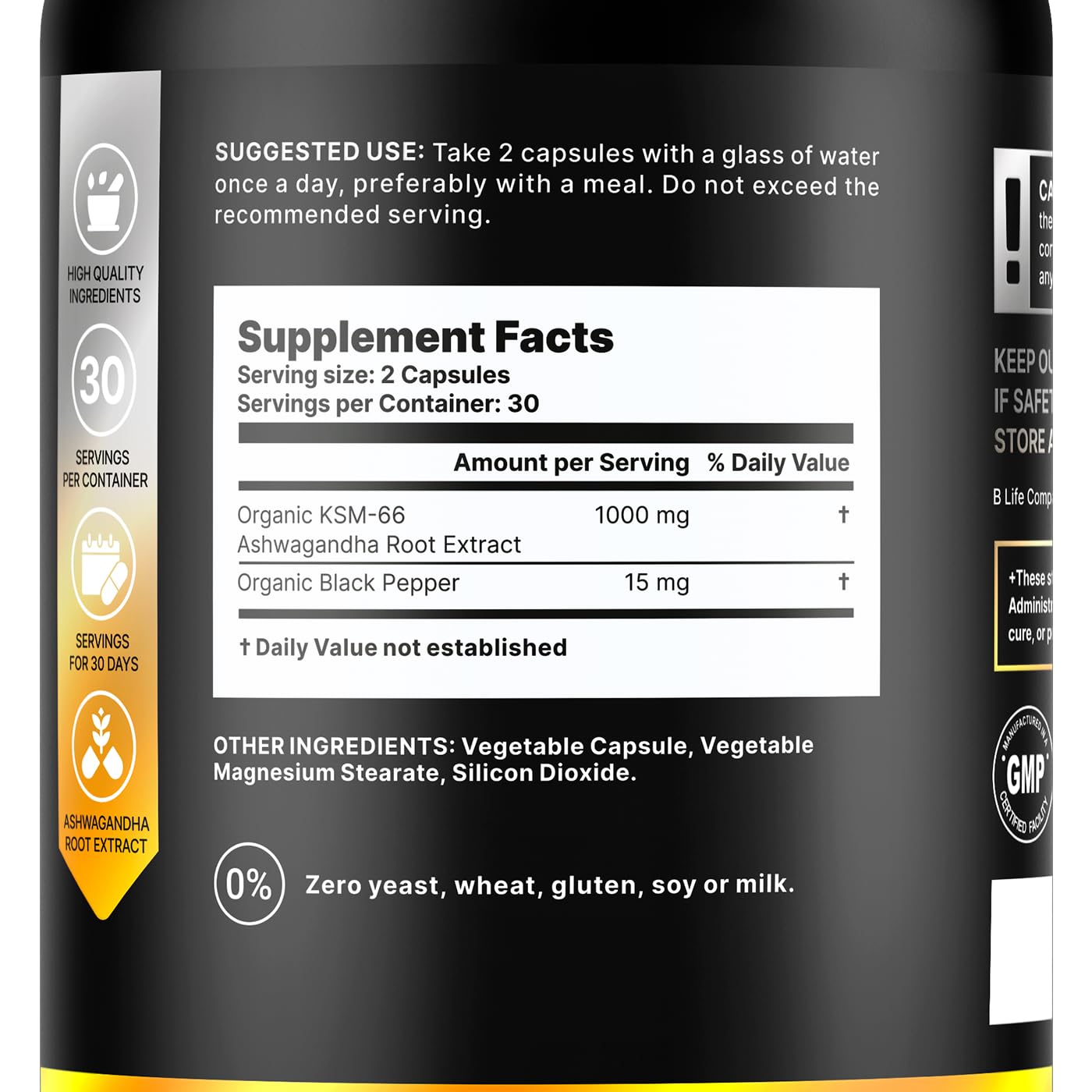 Organic Ashwagandha KSM-66 1000 mg Supplement | Adaptogen for Cortisol Support & Stress Relief | Mood, Calm & Sleep Aid for Men & Women | Ashwagandha ritual vitamins for women | 60 Vegan Caps B Life CompanyBuy Supplements Australia