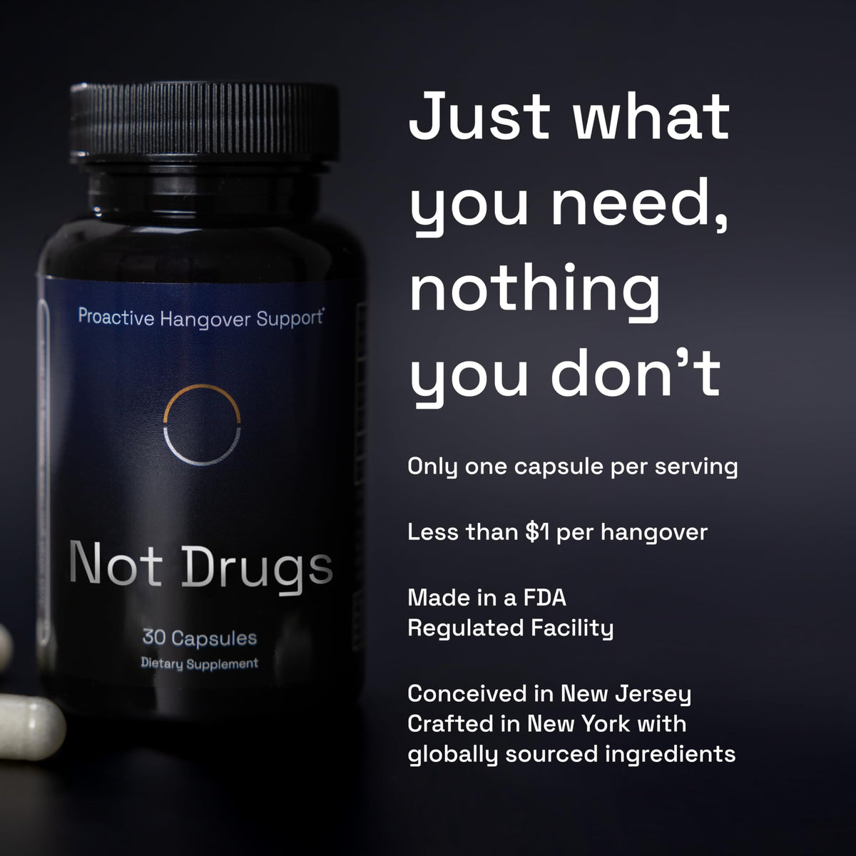 Not Drugs Proactive Hangover Support that Actually Works | Effective, Affordable & Backed by Science | 30 Capsules | 30 Doses | L-Cysteine, Vitamin B6, Vitamin C Not DrugsBuy Supplements Australia