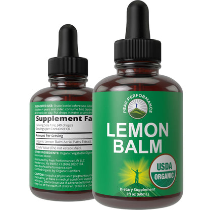 USDA Organic Lemon Balm Tincture. Liquid Organic Lemon Balm Oil Drops Supplement for Relaxation, Calm, Digestion. Vegan Leaf Extract. Zero Sugar, Gluten Free Supplements for Women and Men Peak PerformanceBuy Supplements Australia