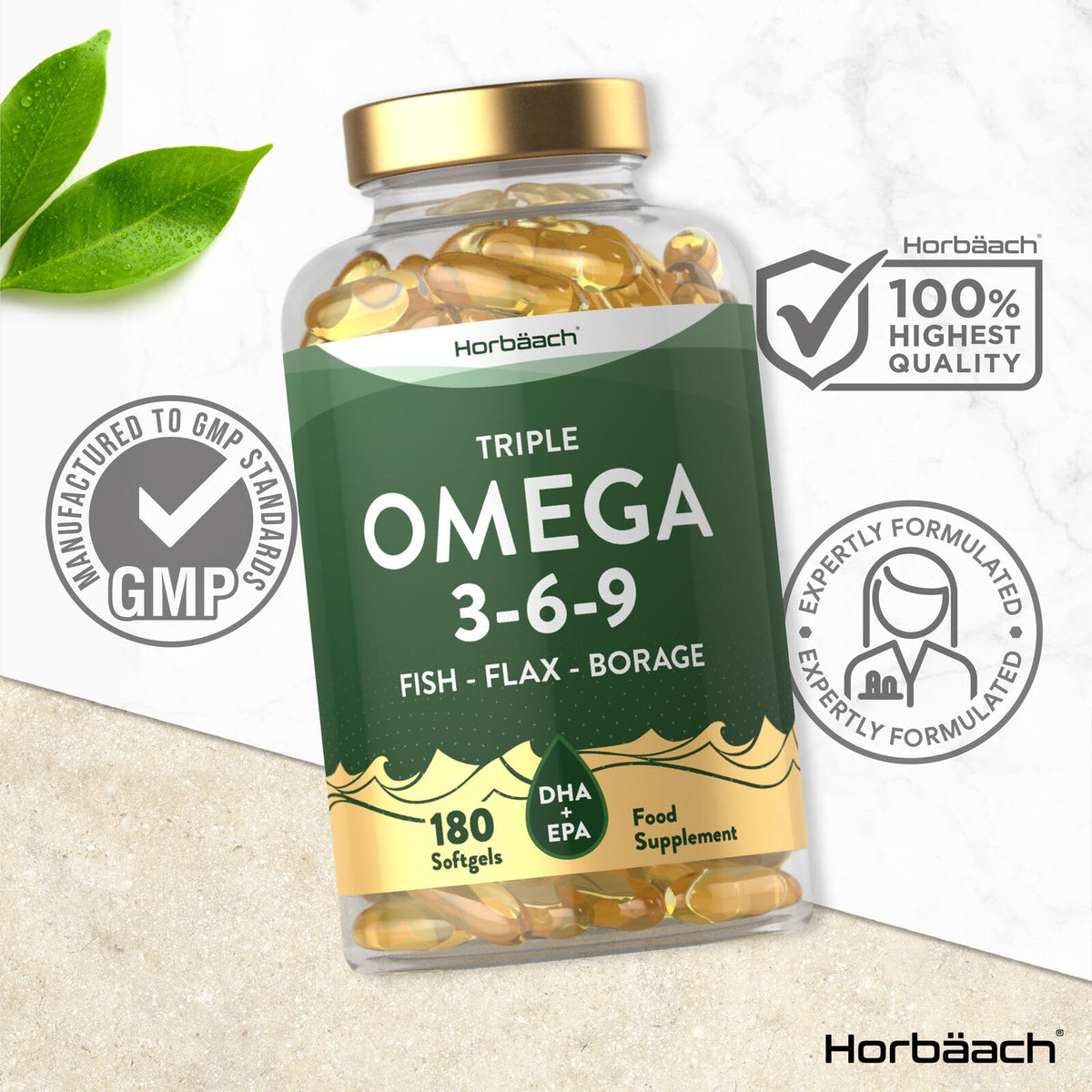 Triple Omega 3 6 9 Capsules | 180 Count | High Strength Supplement with DHA HorbäachBuy Supplements Australia