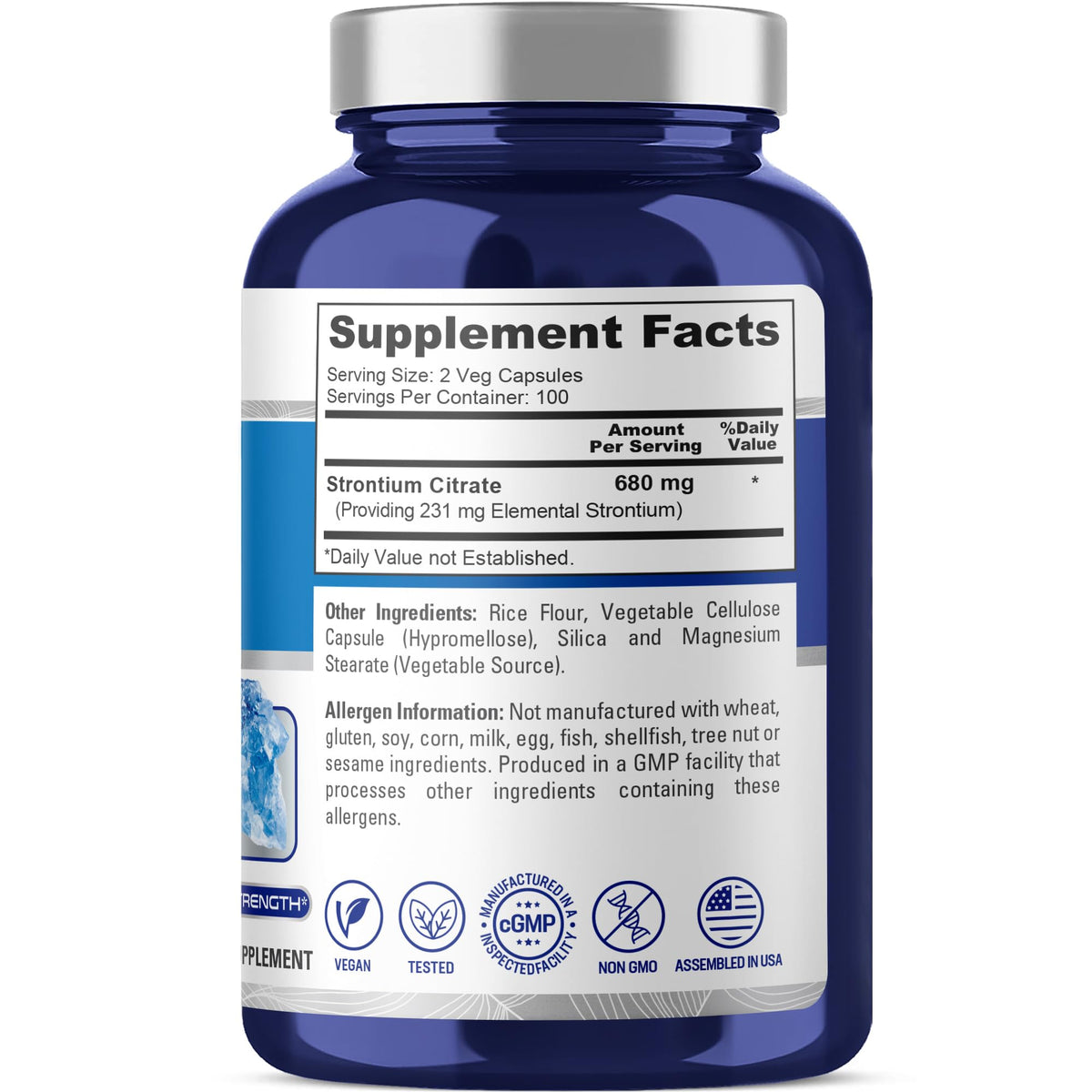 NusaPure Strontium Citrate - Suitable for Vegetarian/Vegan, Non - GMO - 680 mg 200 Capsules NusaPureBuy Supplements Australia