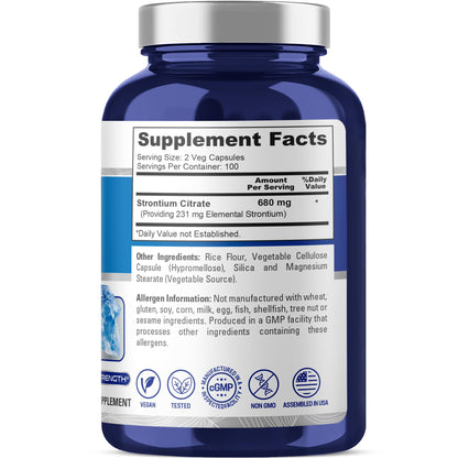 NusaPure Strontium Citrate - Suitable for Vegetarian/Vegan, Non - GMO - 680 mg 200 Capsules NusaPureBuy Supplements Australia