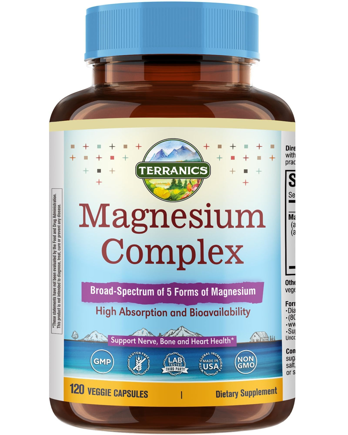 Terranics 5-in-1 Magnesium Complex Supplement 500mg - 5 Forms High Absorption Magnesium Glycinate Citrate Malate Aspartate Gluconate for Sleep Heart Health - Non-GMO 120 Vegan Capsules TerranicsBuy Supplements Australia