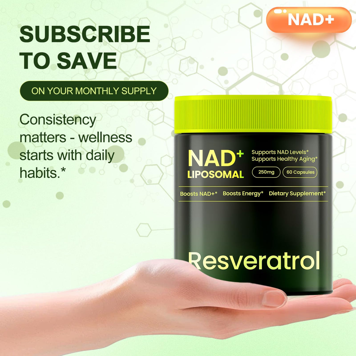Lyndops NAD Supplement, Liposomal Nicotinamide Riboside Resveratrol 250mg, NMN Alternative, High Purity NAD Supplement for Women & Men, Anti-Aging, Cellular Energy, Mental Focus - 60 Capsules LyndopsBuy Supplements Australia