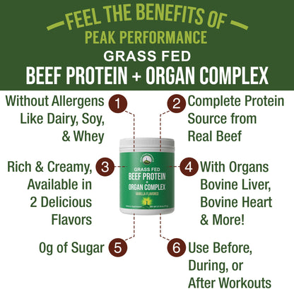 Grass Fed Beef Protein Powder + Organ Complex. Lactose Free Great Tasting Beef Protein Isolate. Animal Based Non Dairy No Whey Paleo Carnivore Supplement for Muscle Building. Vanilla Flavor Peak PerformanceBuy Supplements Australia