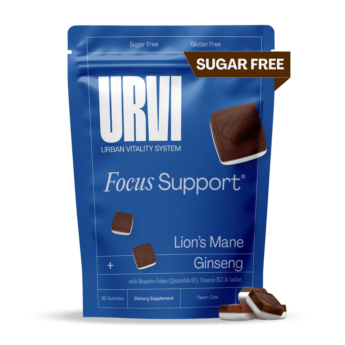 URVI 1500mg Lion's Mane Gummies with Ginseng, Folate 5-MTHF, B12 & Iodine – Focus Nootropic Brain Supplement Boosts Memory, Focus & Energy – Sugar-Free – Cola Flavor – 60 Count URVIBuy Supplements Australia
