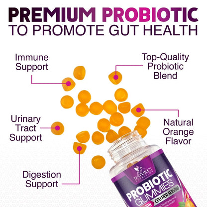 Probiotics for Digestive Health Gummies 5 Billion CFU - 6 Unique Strains for Daily Immune Support & Gut Health, Constipation, Gas & Bloating - Best Probiotic Supplement for Women & Men - 60 Gummies Nature's NutritionBuy Supplements Australia