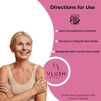 VLUSH Vaginal Moisturizer Suppositories - Deep Hydration with Hyaluronic Acid for Vaginal Dryness, Menopause Support & Daily Comfort, Made in FDA Registered Facility - Hormone-Free (10 Count) VLUSHBuy Supplements Australia