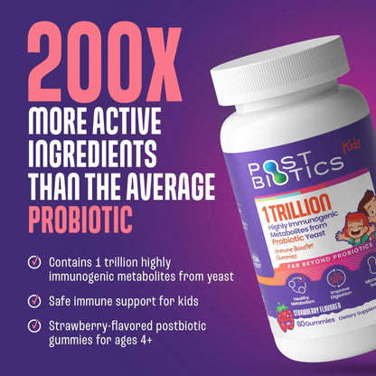 NAVEH PHARMA Postbiotics Kids Strawberry Gummies. Children’s Postbiotics, Ages 4+, 1 Trillion metabolites 200X Ingredients Than Probiotic Or Prebiotic. Gut Health, Immunity, Digestion & Microbiome NAVEH PHARMABuy Supplements Australia