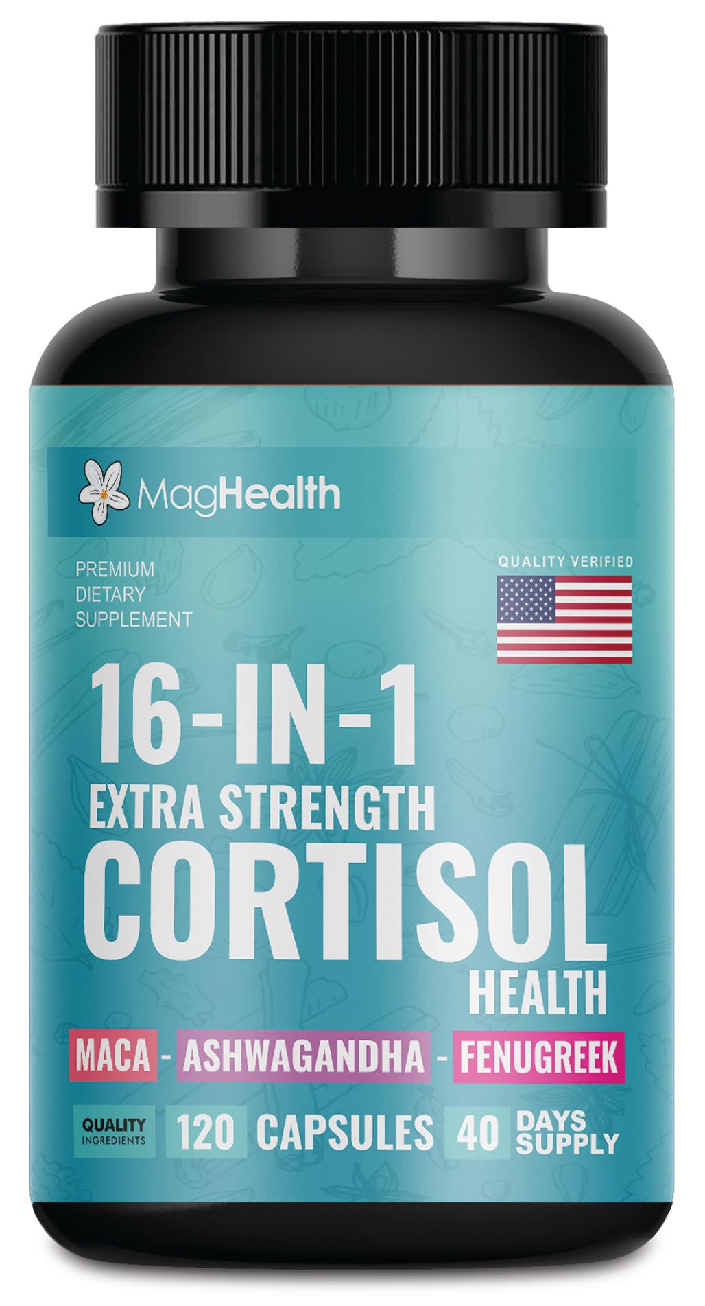 Cortisol Complex 16-in-1 Supplement for Women & Men | Stress Support Manager with Organic Ashwagandha, Maca Root, Rhodiola Rosea & Shilajit | Adaptogen Blend for Balance & Energy | 120 Capsules MagHealthBuy Supplements Australia