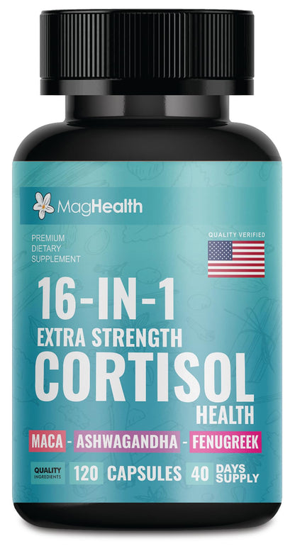 Cortisol Complex 16-in-1 Supplement for Women & Men | Stress Support Manager with Organic Ashwagandha, Maca Root, Rhodiola Rosea & Shilajit | Adaptogen Blend for Balance & Energy | 120 Capsules MagHealthBuy Supplements Australia