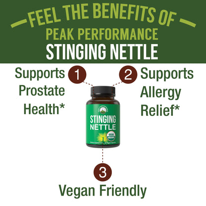 USDA Organic Stinging Nettle Vegan Capsules Made with Stinging Nettle Leaf Powder for Prostate, Hair Growth, Allergy. Better Than Root or Seed Extract. Plant Based Herb Supplement Tablets, 60 Pills Peak PerformanceBuy Supplements Australia