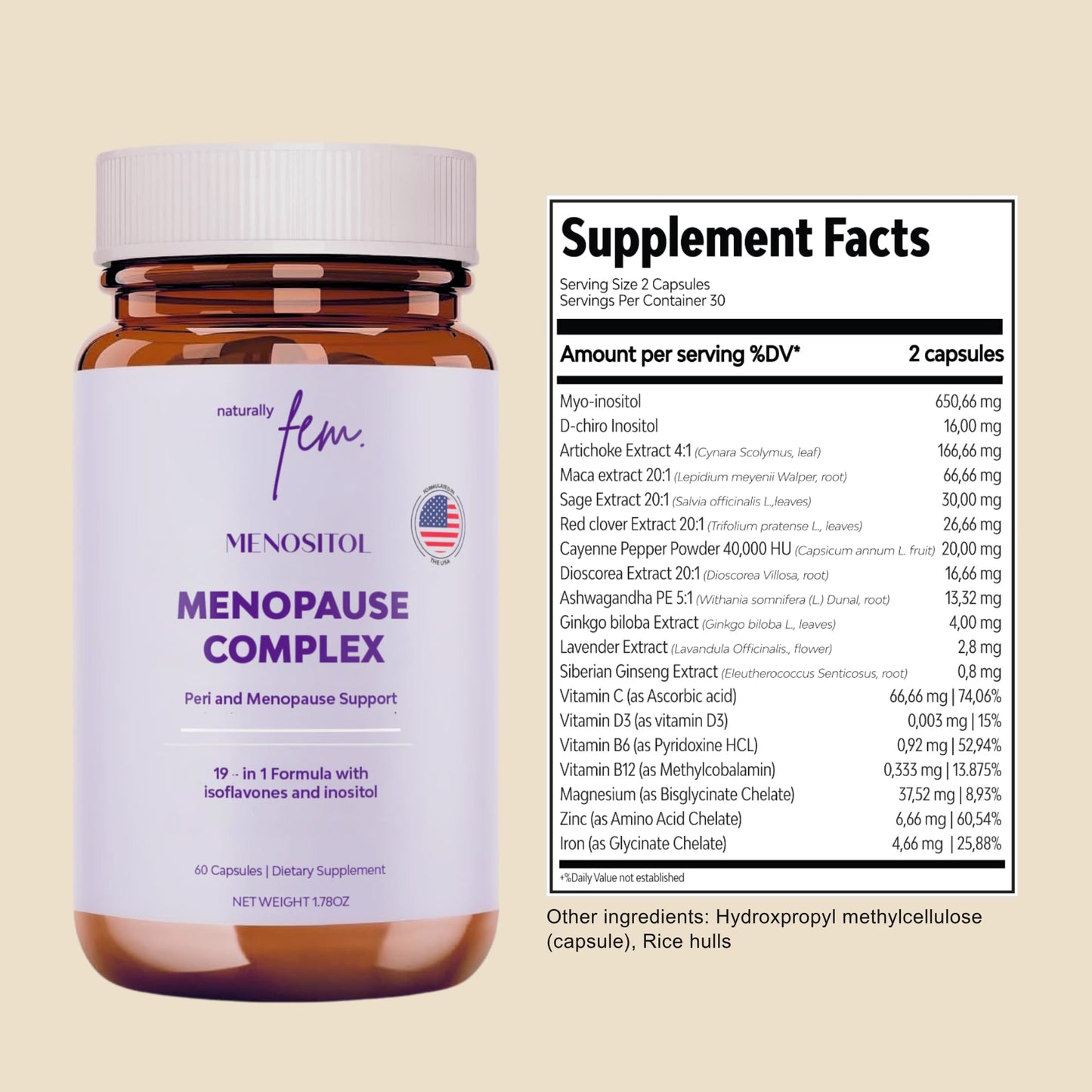 Inositol FEM Menositol 19-in-1 60Caps, Perimenopause & Menopause Supplements for Women Weight Loss with Myo-Inositol, D-chiro and Isoflavones, Control Metabolic Health, 100% Natural, Hormone, SoyFree QSTABuy Supplements Australia