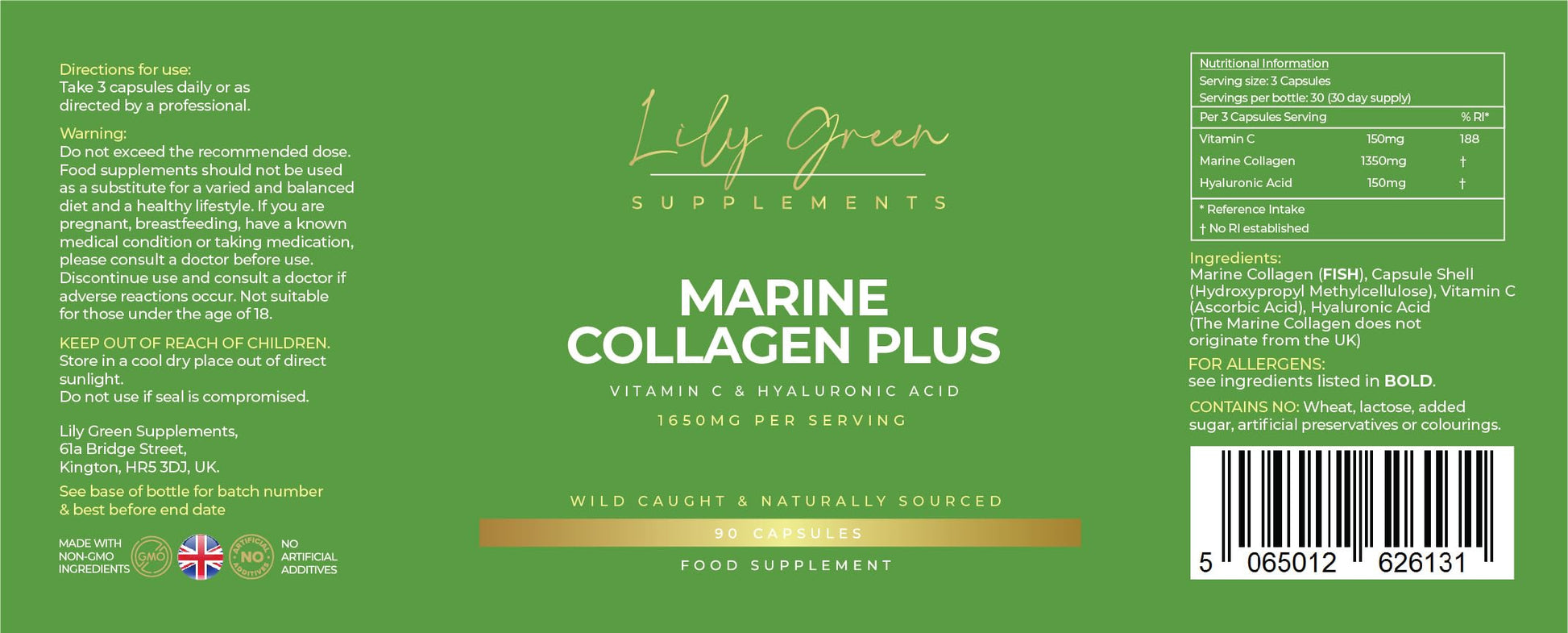 Lily Green | Marine Collagen with Hyaluronic Acid & Vitamin C - 1650mg per Serving Lily Green SupplementsBuy Supplements Australia