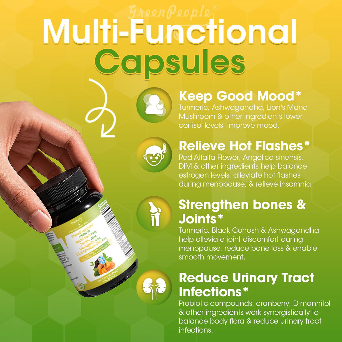 GREENPEOPLE Menopause Supplements for Women - Black Cohosh & Ashwagandha for Hot Flashes, Night Sweats, Mood Swings, Hormonal Balance Support,10 Billion CFU Probiotic - 120 Capsules Vegan Gluten-Free GREENPEOPLEBuy Supplements Australia