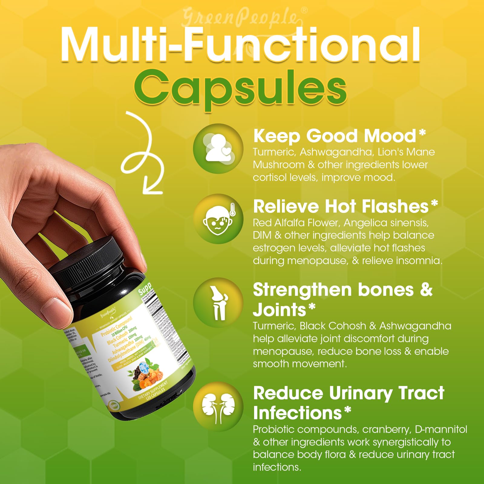 GREENPEOPLE Menopause Supplements for Women - Black Cohosh & Ashwagandha for Hot Flashes, Night Sweats, Mood Swings, Hormonal Balance Support,10 Billion CFU Probiotic - 120 Capsules Vegan Gluten-Free GREENPEOPLEBuy Supplements Australia
