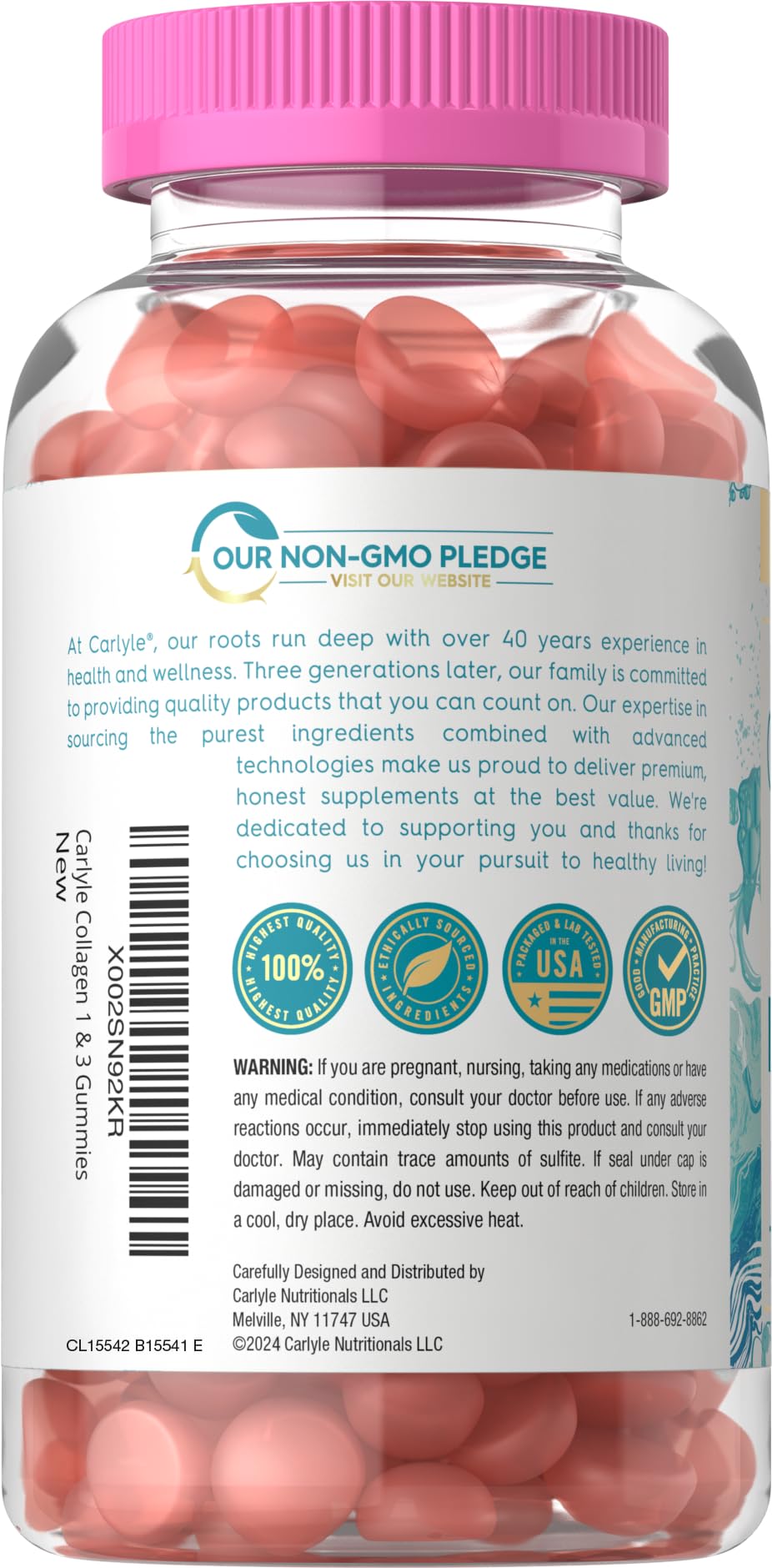 Carlyle Collagen Gummies | Strawberry Flavor Beauty Supplement | Collagen Peptides for Women & Men | Type 1 & 3 | Non-GMO, Gluten Free Carlyle buy supplements Au