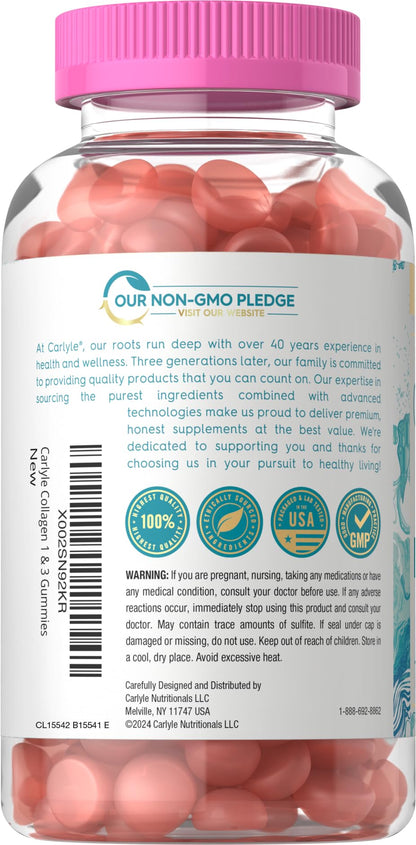 Carlyle Collagen Gummies | Strawberry Flavor Beauty Supplement | Collagen Peptides for Women & Men | Type 1 & 3 | Non-GMO, Gluten Free Carlyle buy supplements Au