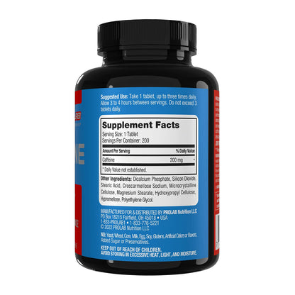 ProLab Caffeine Tablets 200mg - 200ct | Energy Support, Helps Enhance Endurance & Mental Focus, Reduce Fatigue, Pre-Workout, Extra Strength ProLabBuy Supplements Australia
