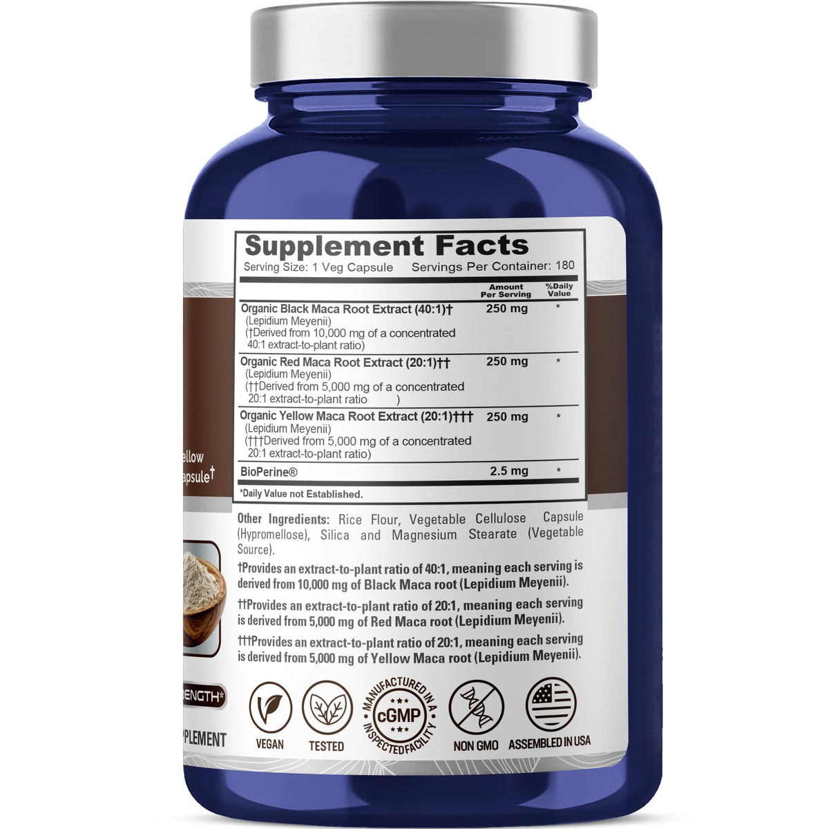 NusaPure Maca Root Black, Red, Yellow 20,000mg - 180 Vegan Capsules (Vegan,Non-GMO, Gluten Free) Bioperine NusaPureBuy Supplements Australia