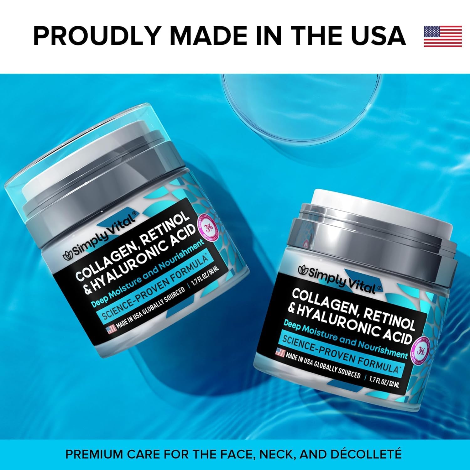 Anti-Aging Face Moisturizer with Retinol, Collagen & Hyaluronic Acid - Made in USA - Moisturizer Face Cream for Women & Men - Firming & Hydrating Neck Cream - Day & Night Skin Care - 1.7 fl oz SimplyVital buy supplements Au