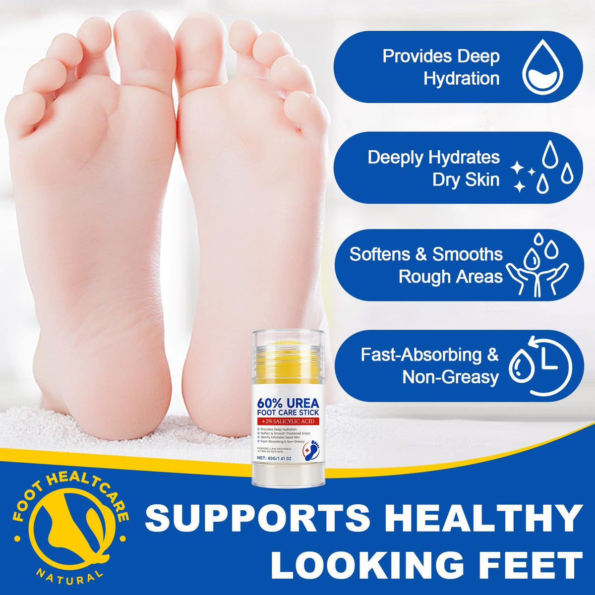Loobexery 2 Pcs 60% Urea with 2% Salicylic Acid Foot Care Stick, Urea Foot Cream for Cracked Feet, Repairs Dry Rough Heels Fast, Foot Lotion Moisturizer for Dead Skin, Hydrating Heel Balm Loobexery buy supplements Au
