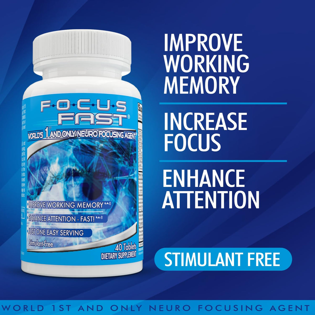 Focus Fast Brain Supplement - Improve Working Memory, Enhance Focus, Boost Cognition in as Little as 1 Hour. Caffeine/Stimulant Free Nootropic Focus FastBuy Supplements Australia