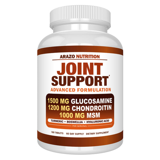 Arazo Nutrition Glucosamine Chondroitin Turmeric Msm Boswellia - Joint Support Supplement for Relief 180 Tablets for Bones, Back,