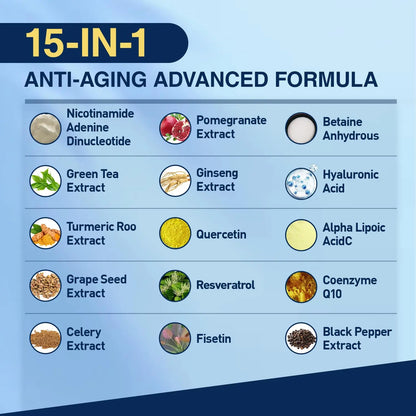 NAD+ Supplement-NMN Upgrade Alternative,NAD Resveratrol Supplement 15-in-1 CoQ10 for Man & Women–Third-Party Tested(Made & Tested in USA).Supports Cellular Energy,Healthy Aging-Non-GMO - 60 Capsules NUTRI POTENTIABuy Supplements Australia