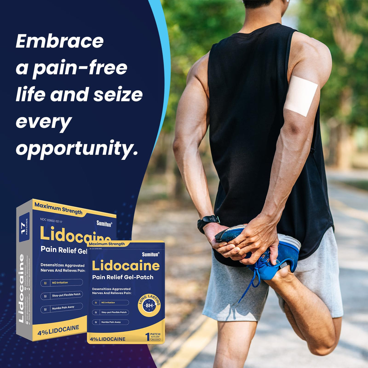 Sumifun 4% Lidocaine Patches Maximum Strength - Pain Relieving Gel Patch for Muscle Soreness, Back Ache, Knee, Neck & Joint Pains - Topical Analgesic (Large, Count, 17) SumifunBuy Supplements Australia