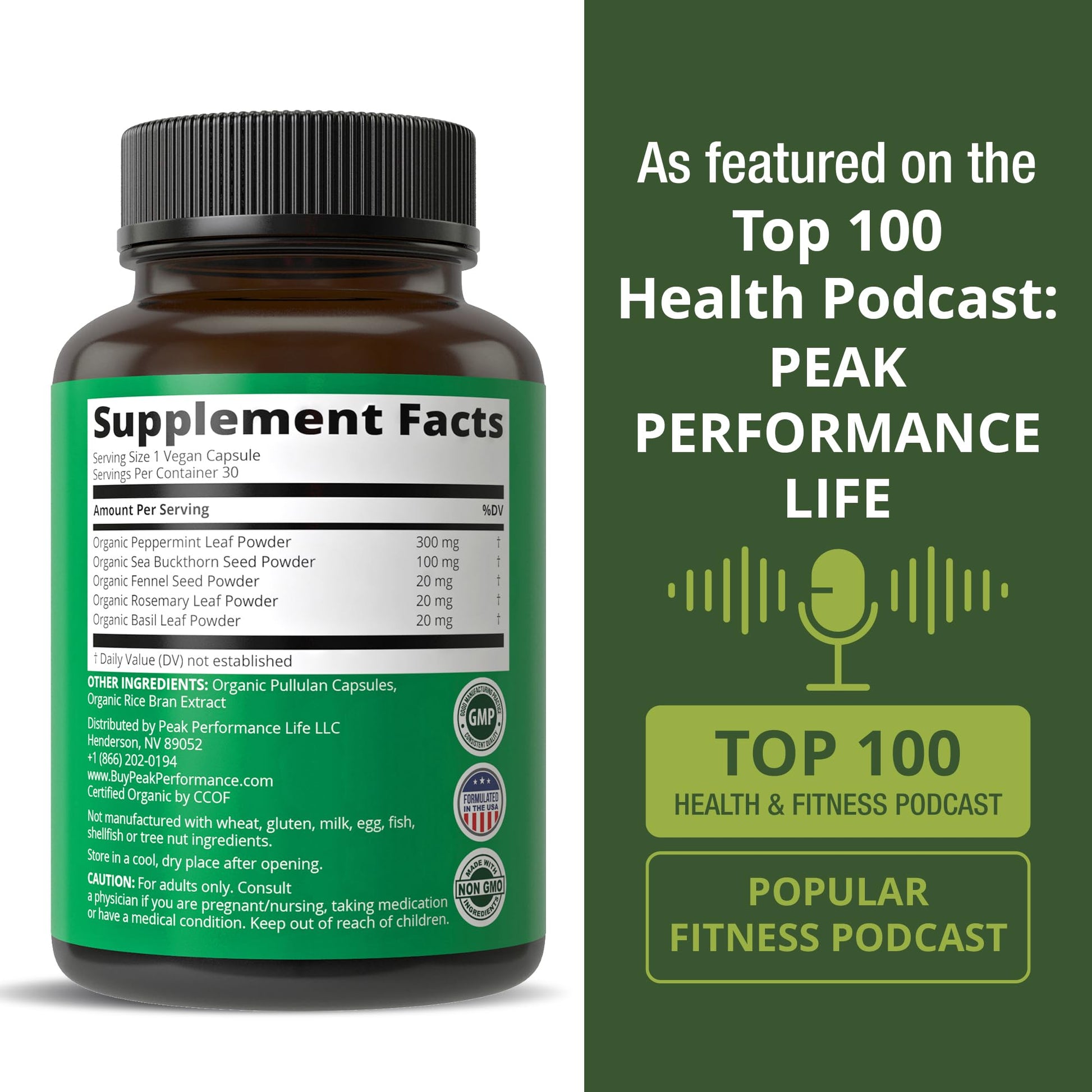USDA Organic IBS Capsules for Relief, Ingestion, Bloating, Gas. Irritable Bowel Supplement with 5 Handpicked Organic Ingredients. Peppermint Oil, Sea Buckthorn, Fennel Seed, Rosemary Leaf, Basil Leaf Peak PerformanceBuy Supplements Australia