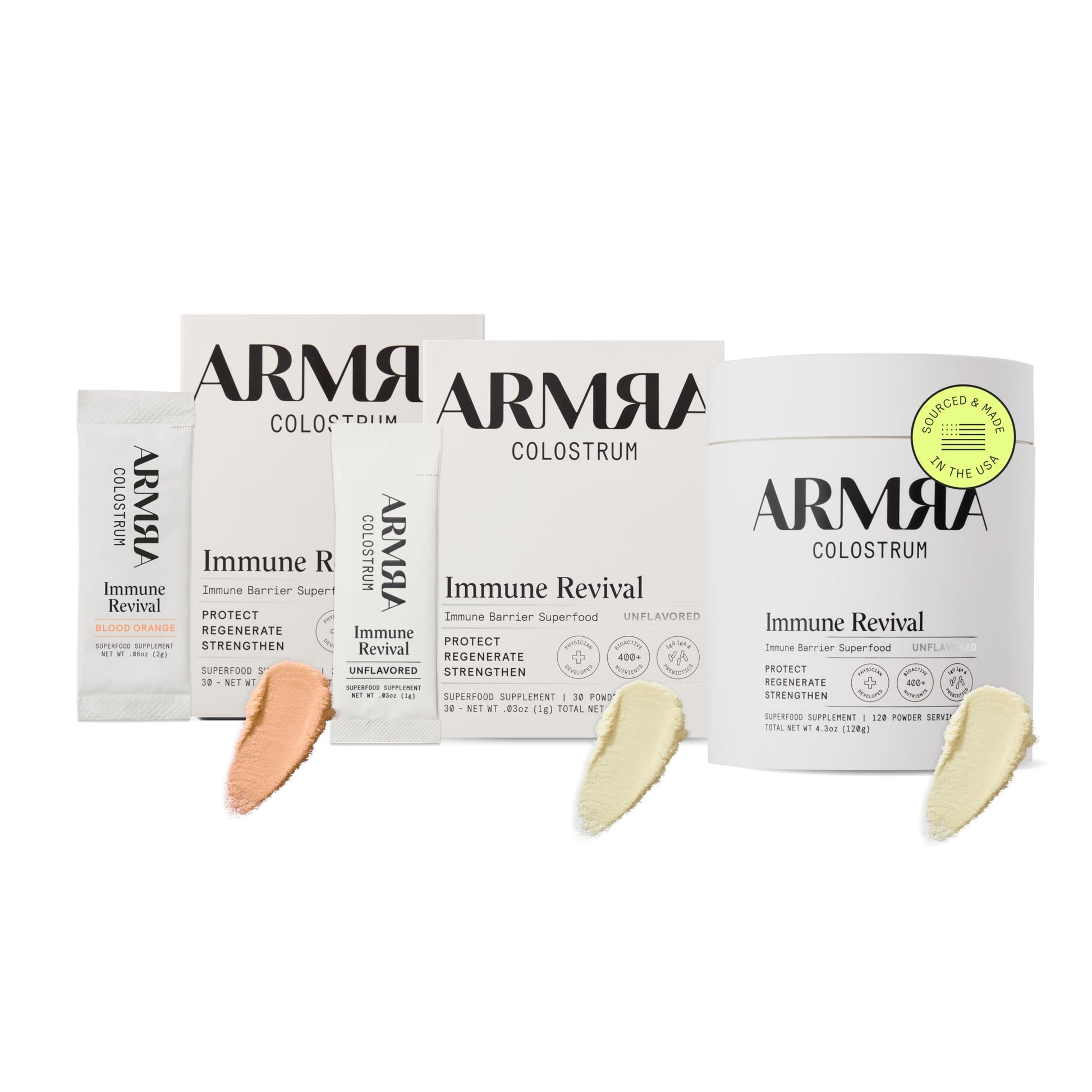 ARMRA Colostrum™ Premium Powder, Grass Fed, Gut Health Bloating Immunity Skin & Hair, Contains 400+ Bioactive Nutrients, Keto, Gluten & Fat Free (Blood Orange, Unflavored Bundle | 180 Servings) ARMRABuy Supplements Australia