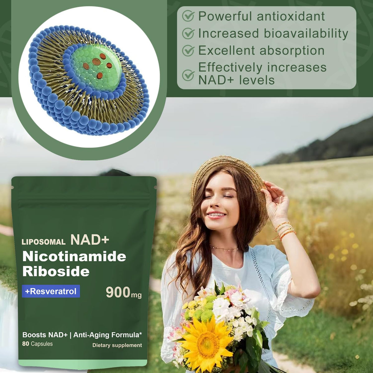 Quackiki NAD Resveratrol Supplement with NAD Nicotinamide Riboside Resveratrol 900 MG, Boost NAD+ for Cellular Health, Anti-Aging, Energy, Focus - 80 Capsules(2Pcs) QuackikiBuy Supplements Australia