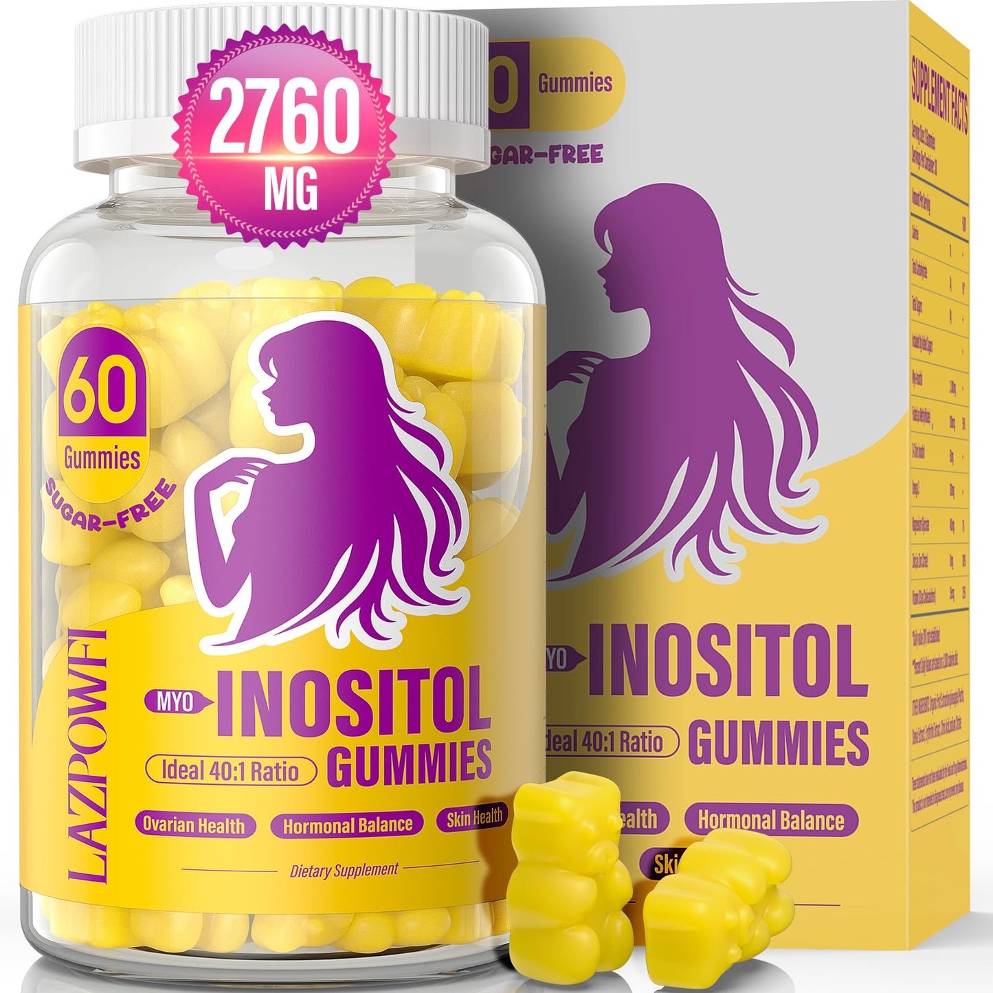 Lazpowfi Myo-Inositol & D-Chiro Inositol,Inositol Gummies with Vitamin D3, Magnesium Glycinate, Omega-3, Folate & Zinc, Inositol Supplement Menstrual Cycle for Women-40:1 Ratio-30 Day Supply LazpowfiBuy Supplements Australia