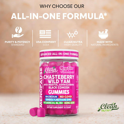 Clean Nutra Menopause Supplements for Women Chastberry Wild Yam Gummies Inositol Black Cohosh Magnesium Red Clover DIM Supplement B6 Magnesium Glycinate Glycine Vitex Hormone Balance Gummy Vitamins Clean NutraceuticalsBuy Supplements Australia