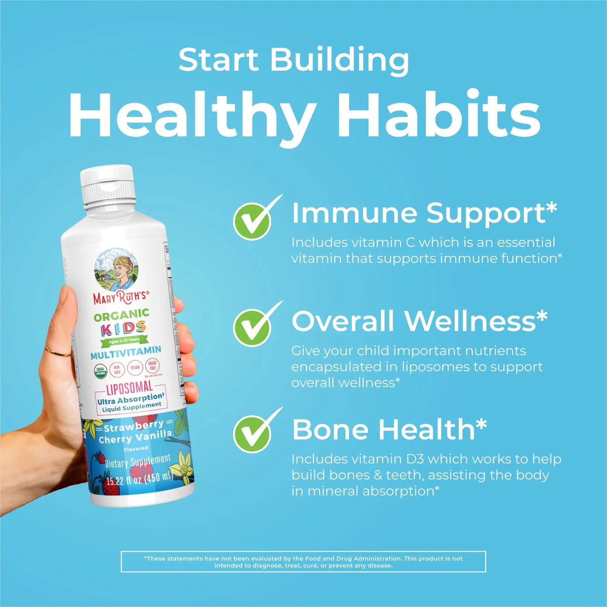 MaryRuth Organics Kids Multivitamin Liposomal (Strawberry Cherry & Vanilla) & Vitamin D3 Liposomal (Mixed Berry) Clean Label Project Verified MARYRUTH'S