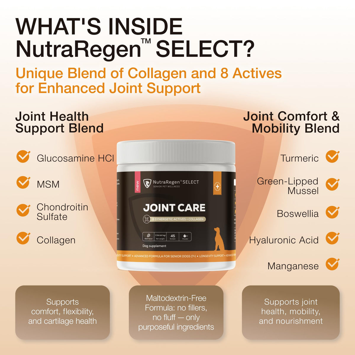 NutraRegen Select Senior Dog Joint Supplement 45 Scoops | Natural Glucosamine Chondroitin for Dogs with Collagen | Hip and Joint Powder | 7.7 Oz NutraRegenBuy Supplements Australia
