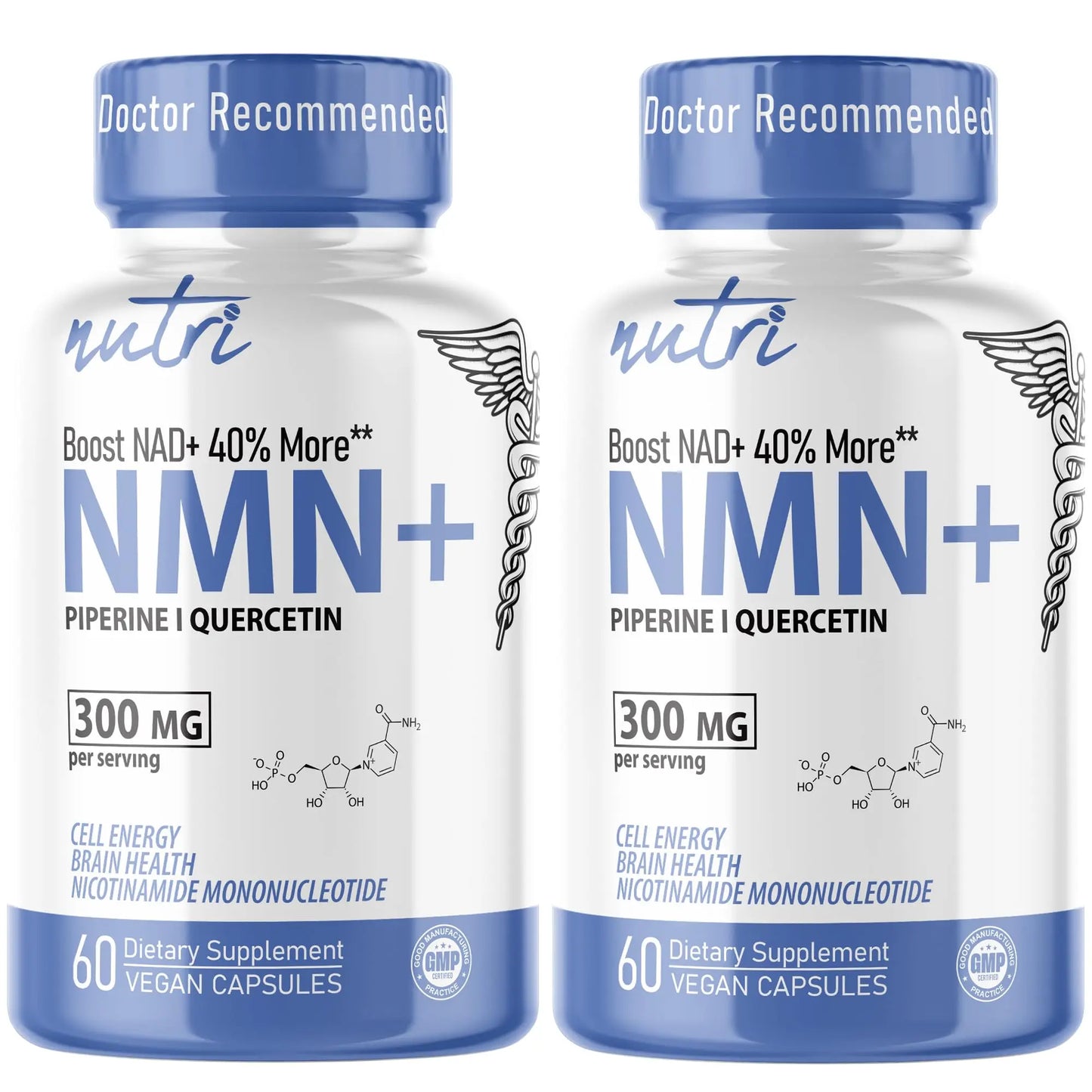 NMN Supplement 300mg NAD Supplement - (2 Pack) Nutri Ultra High Absorption Stabilized NMN Nicotinamide Mononucleotide, 40% More NAD+ w/ Quercetin Phytosome & Black Pepper - mnm supplement 120 Capsules Nature's FusionsBuy Supplements Australia