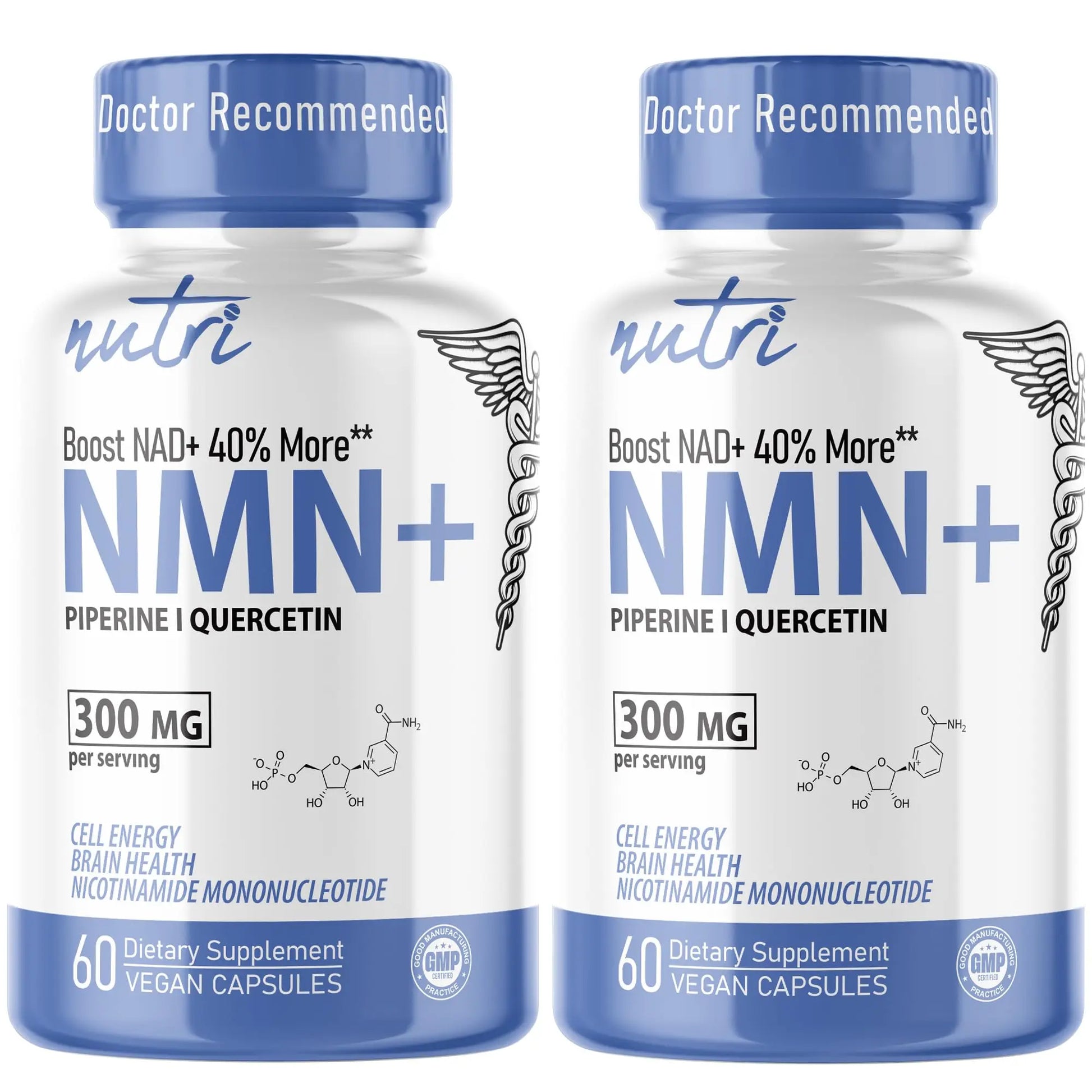NMN Supplement 300mg NAD Supplement - (2 Pack) Nutri Ultra High Absorption Stabilized NMN Nicotinamide Mononucleotide, 40% More NAD+ w/ Quercetin Phytosome & Black Pepper - mnm supplement 120 Capsules Nature's FusionsBuy Supplements Australia