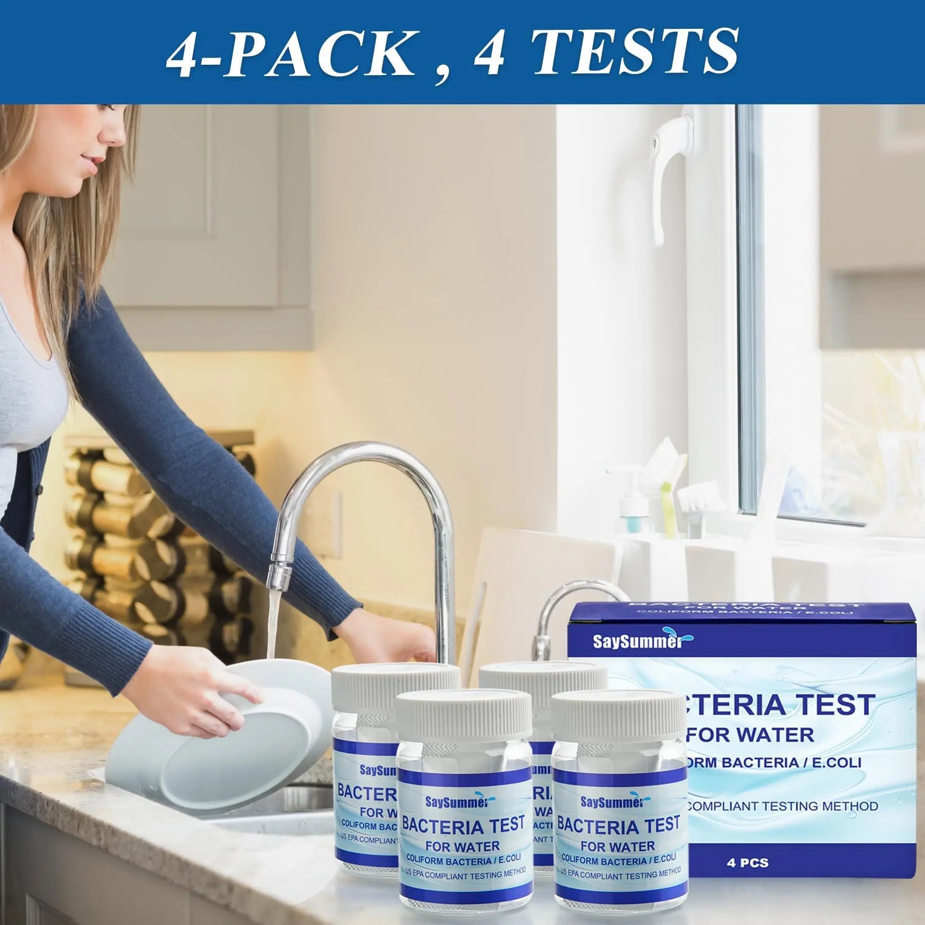 Drinking Water Bacteria Test Kit: 4 Tests Detecting Coliform E coli Bacteria - at Home Well Water Testing Kits for Drinking Water Pool Hot Tub Aquarium and More SaySummerBuy Supplements Australia