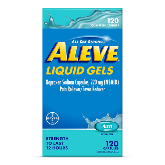 Aleve Liquid Capsules, Naproxen Sodium Capsules 220 mg (NSAID), Pain Reliever/Fever Reducer, Fast Pain Relief, 120 Count AleveBuy Supplements Australia
