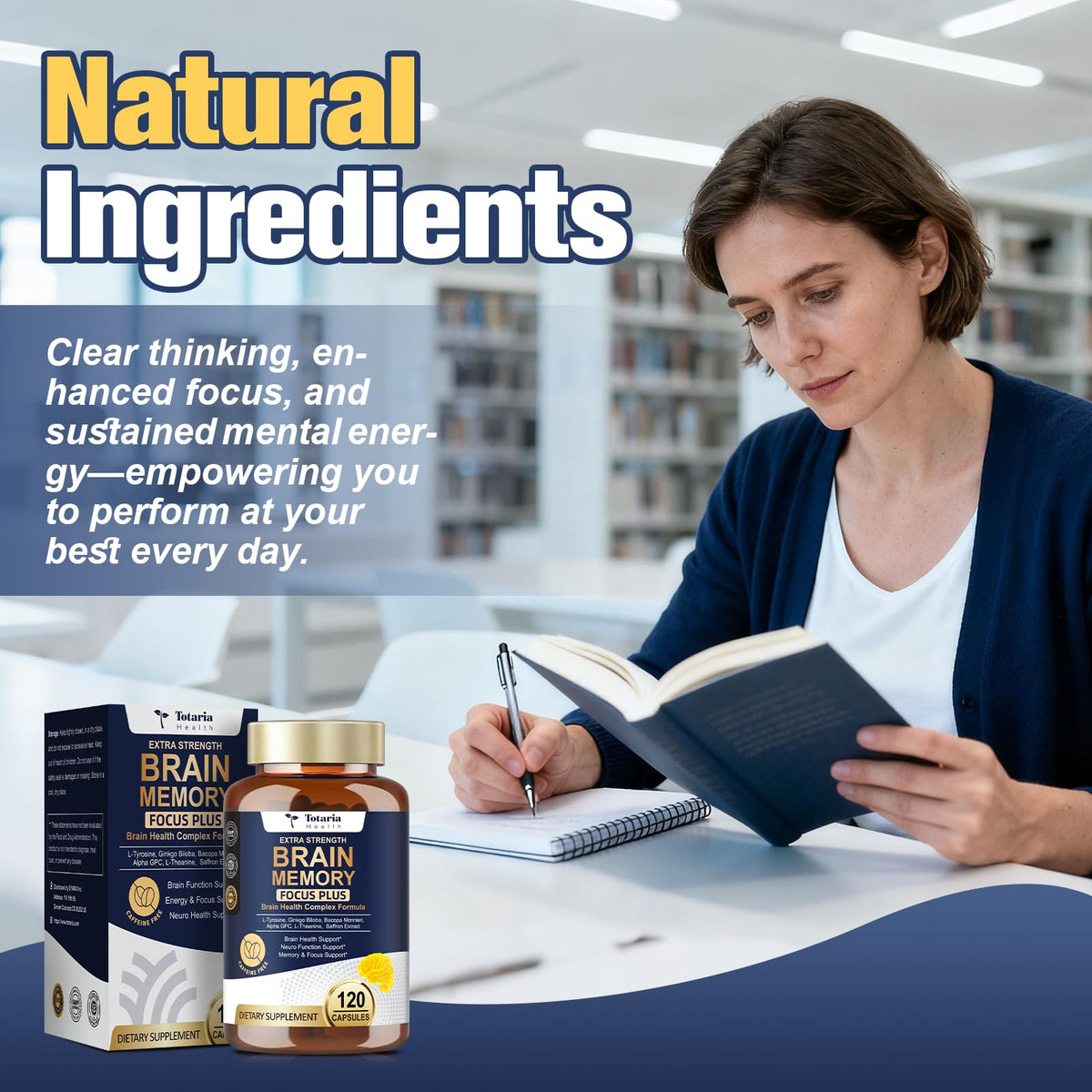 Totara Brain Supplements for Memory and Focus丨Non-Caffeinated Energy with L-Tyrosine, Alpha GPC, Ginkgo Biloba, Bacopa Monnieri, Saffron – Gluten Free, Non-GMO for Neuro & Brain Health (120 Counts) TotariaBuy Supplements Australia