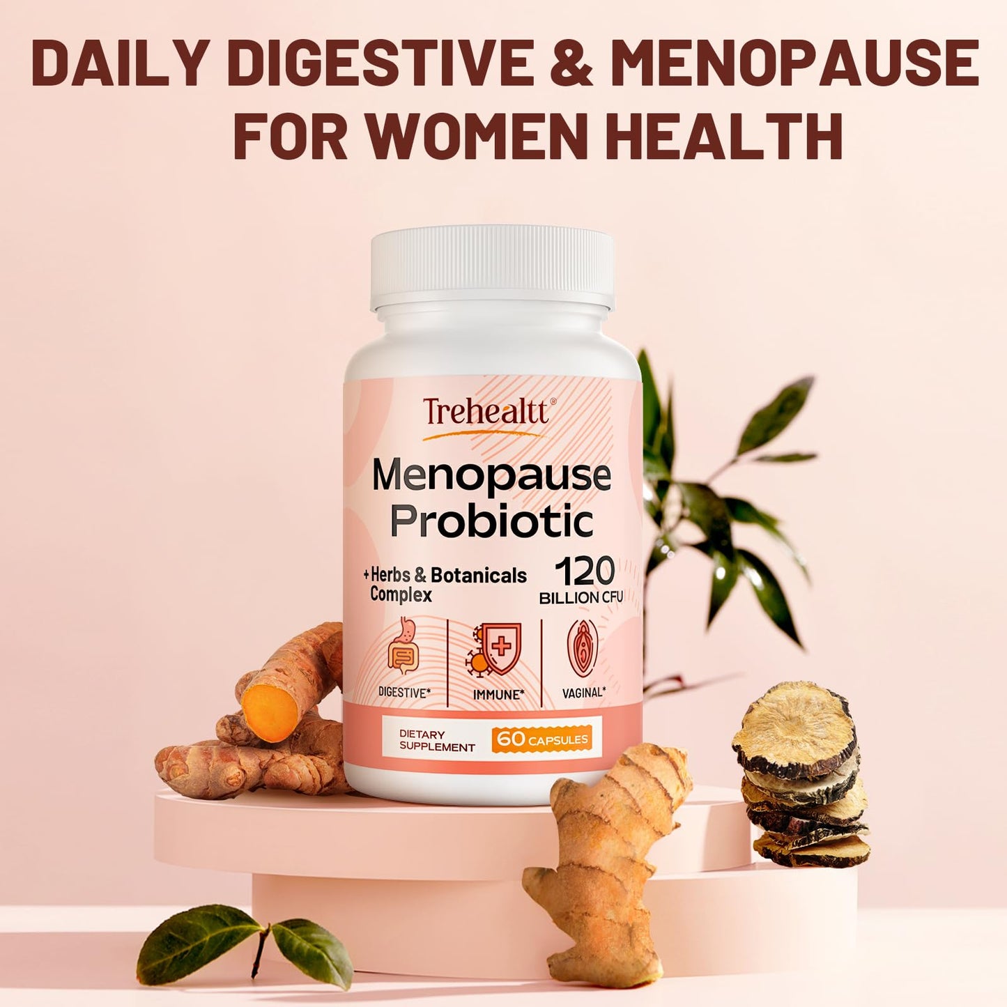 Menopause supplements for women, 120 Billion CFU Probiotic, 13-in-1 Herbs & Botanicals Complex, for Hormone Menopause, Hot Flashes, Night Sweats, Mood Swings, Sleep Disturbances, Vegan, 60 Capsules TrehealttBuy Supplements Australia