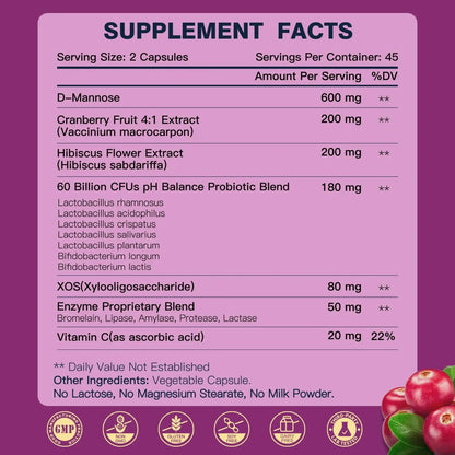 DRFOSTER Urinary Tract Health for Women, Vaginal Probiotics for Women pH Balance with D-Mannose, Cranberry, Probiotics and Prebiotics for Digestive Helath 90 Veggie Capsules DRFOSTERBuy Supplements Australia